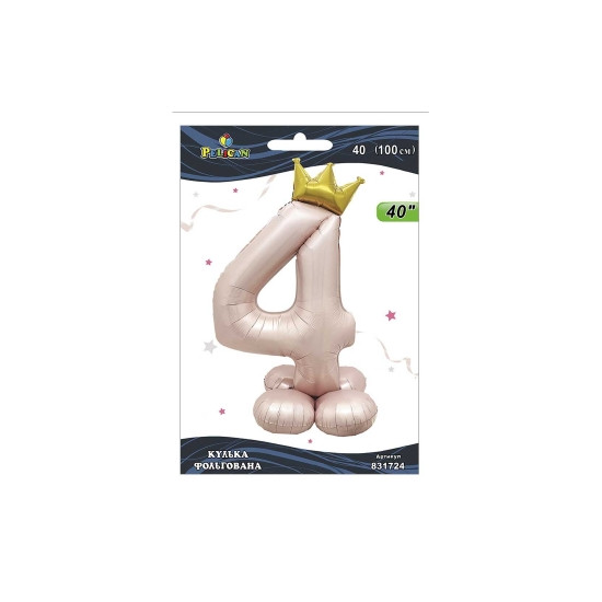 Кулька фольгована цифра з короною на підставці "4" рожева Blush 40"(100cm) Pelican Рожевий Pelican (831724)