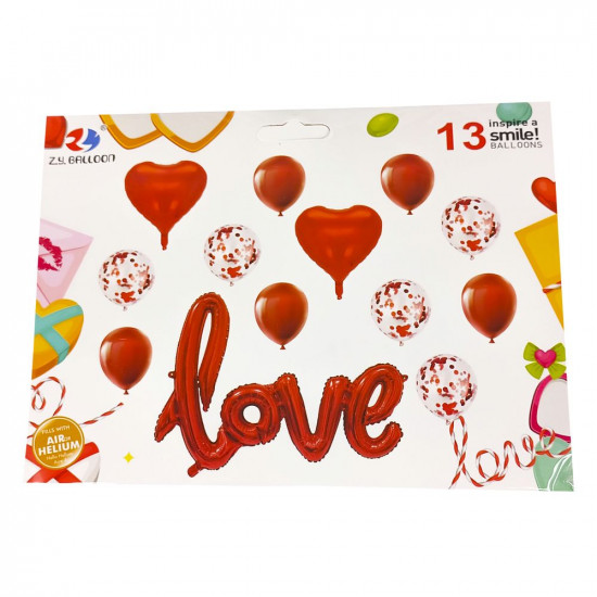 Набор шаров сердца и Love Красный Без бренда (10124)