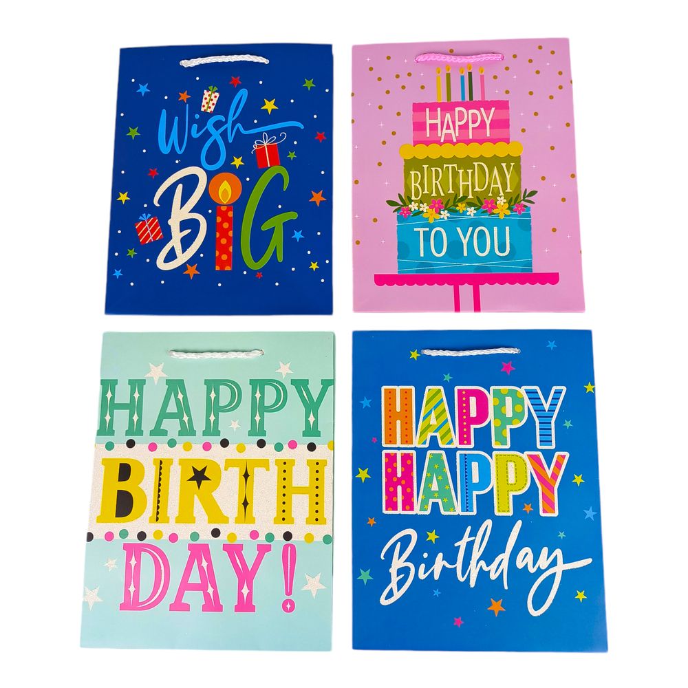 Пакет подарочный "Happy birthday", 4 дизайна, 210 г, 32 x 26 x 12см Разноцветный Unison (581-59L)