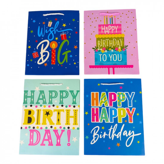 Пакет подарочный "Happy birthday", 4 дизайна, 210 г, 32 x 26 x 12см Разноцветный Unison (581-59L)