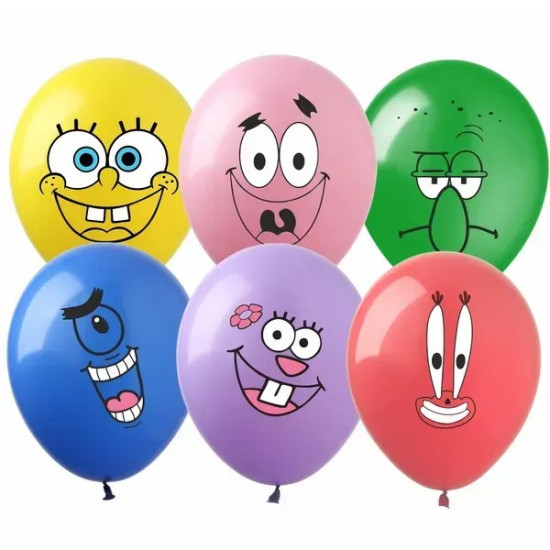 Шарики латексные 12"(30сm) "Губка Боб" пастель 1-стр. 10шт (821512)