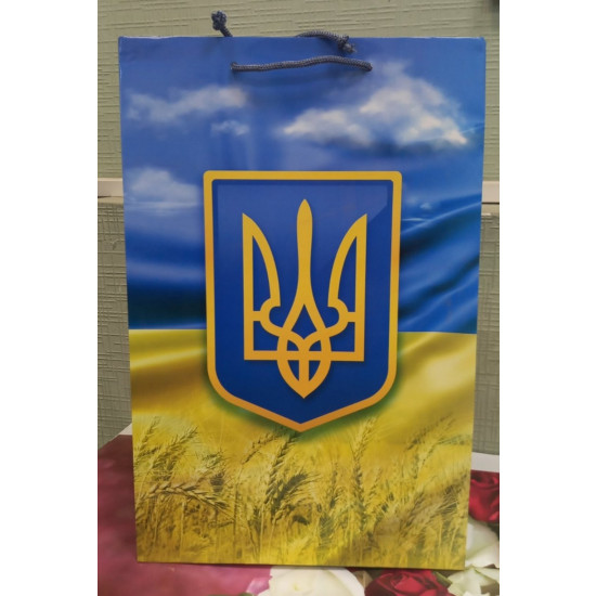 Пакет подарочный Флаг Украины с гербом 170гр, 30 х 40 х 17см (PVM304017U-2)