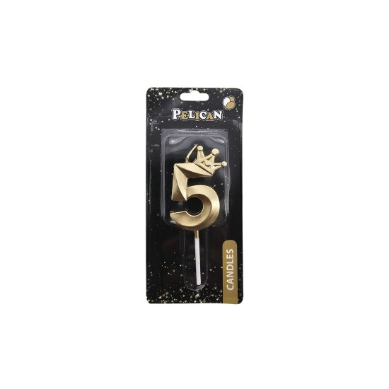 Свічка-цифра 3D з короною "5", золото 6см (863105)