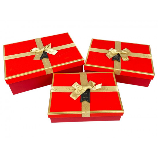 Набор коробок 3 шт прямоугольные, 29 х 21 х 10см с глитером (10240-red)