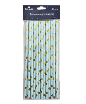 Трубочки для напитков TM Pelican "Голубые с золотым горошком" - 25шт (871507)