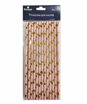 Трубочки для напитков TM Pelican "Розовые с золотом" - 25шт (871524)