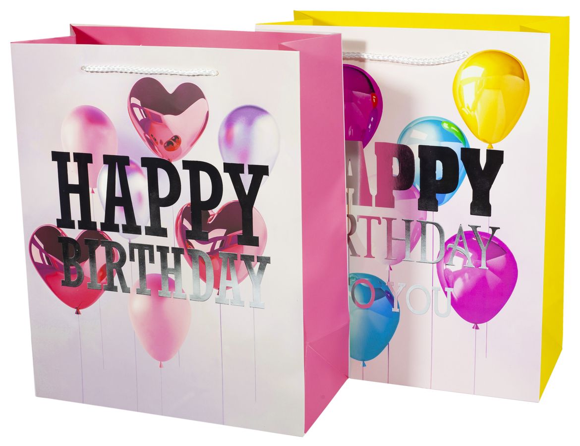 Пакет подарунковий 228-M, Happy Birthday - 4дизайни, 210g, 32x26x12cm (228-M)