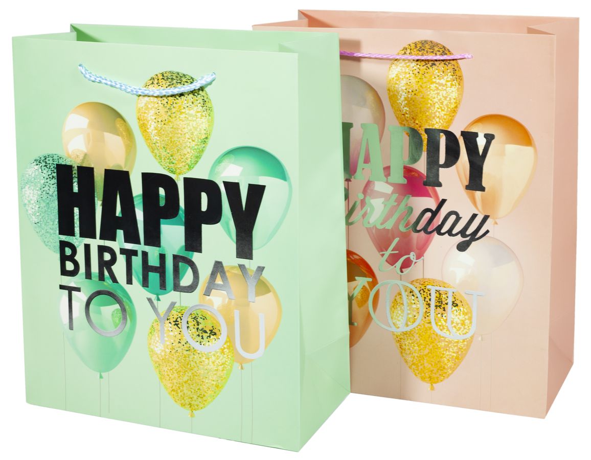 Пакет подарунковий 228-M, Happy Birthday - 4дизайни, 210g, 32x26x12cm (228-M)