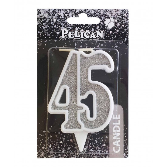 Свеча юбилейная для торта Pelican "45" СЕРЕБРО 7см Серебряный Pelican (867245)