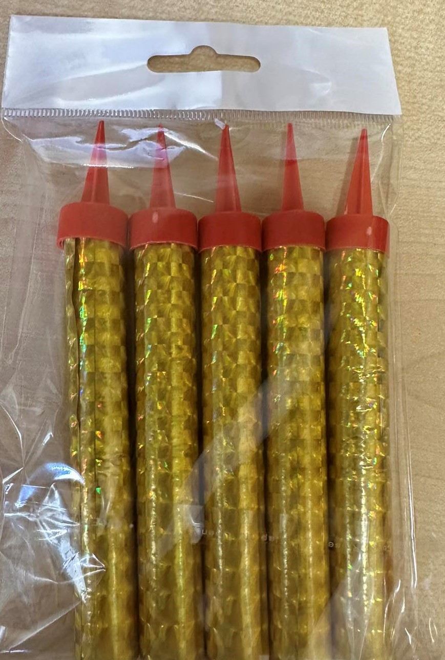 Набір свічок для торта 1227-12G "Холодний фонтан" "Gold" 12*1.5см - 5шт в упаковці (1226-12G)
