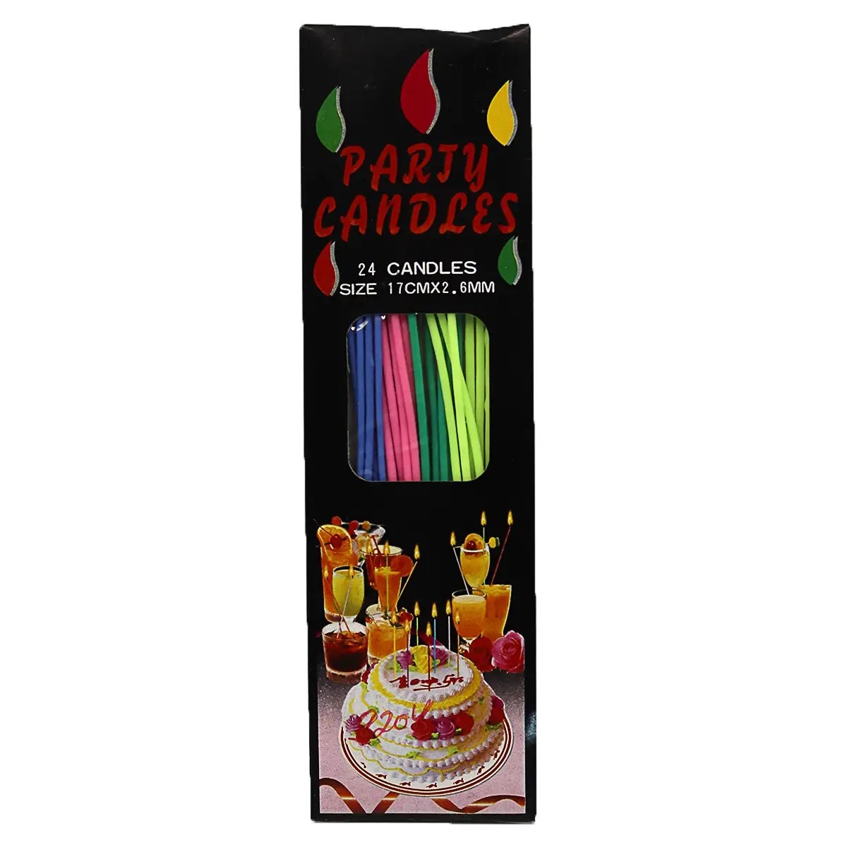 Набор свечей для торта "Party Candles" 17смх2,6 мм, 24шт, mix (98151)