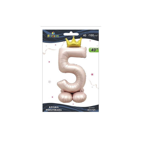 Кулька фольгована цифра з короною на підставці "5" рожева Blush 40"(100cm) Pelican Рожевий Pelican (831725)