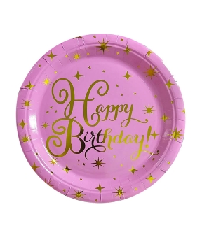 Тарелки бумажные TM Pelican 18cm "Happy Birthday розовые с золотом" - 10шт (871624)