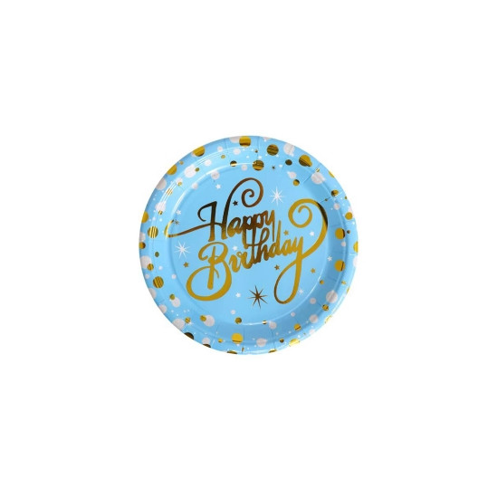 Тарелки бумажные TM Pelican 18cm "Happy Birthday голубые с золотом" - 10шт (871623)