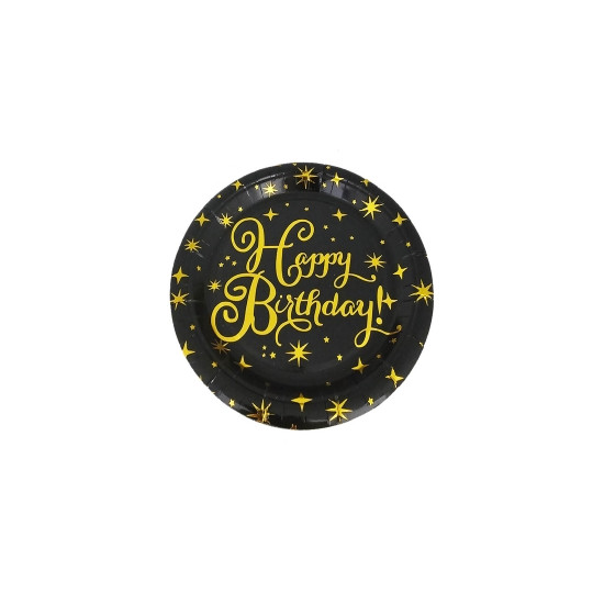 Тарелки бумажные TM Pelican 18cm "Happy Birthday чорные с золотом" - 10шт (871622)