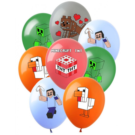 Шарики латексные 12"(30сm) "Майнкрафт" пастель 1-стр. 10шт (820412)