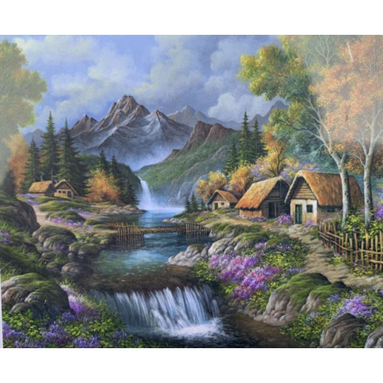 Картина по номерам 30*40см "Деревня в горах" OPP (холст на раме краск. кисти. ) Разноцветный Unison (1885EKTL_O)