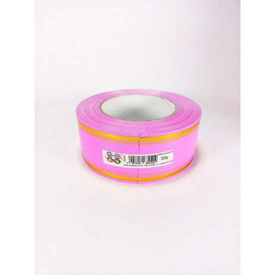 Лента пластиковая 5см, 50 ярд, розовая 2 золотых полосы, BELATEX Розовый Unison (PAS50 -2 pink)