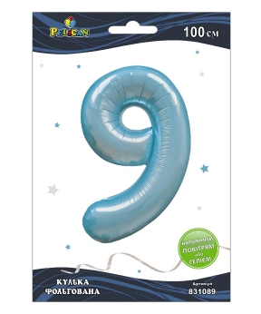 Цифра фольгована Pelican, "9" БЛАКИТНА 100см Блакитний Pelican (831089)