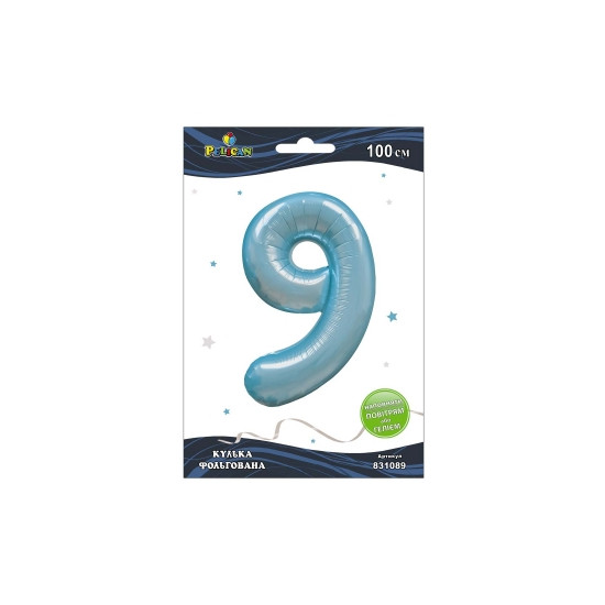 Цифра фольгована Pelican, "9" БЛАКИТНА 100см Блакитний Pelican (831089)