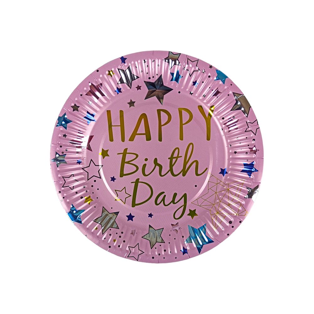 Тарелки одноразовые картонные фольгированные 10 штук в пачке, Happy birthday Розовый Без бренда (10151 pink)