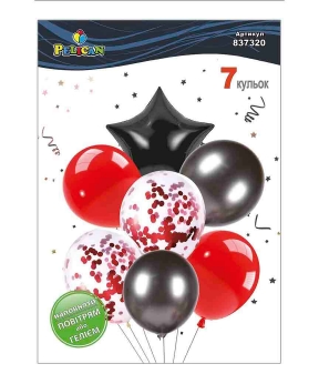 Набор из 7 шариков "Звезда, красно-черный микс с хромом" Pelican (837320)