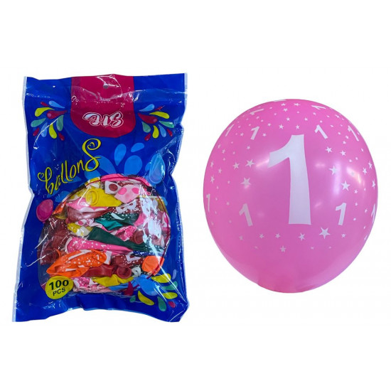 Кульки 12"(30сm) "Цифры" разноцветные 100шт (9250 DSCN)