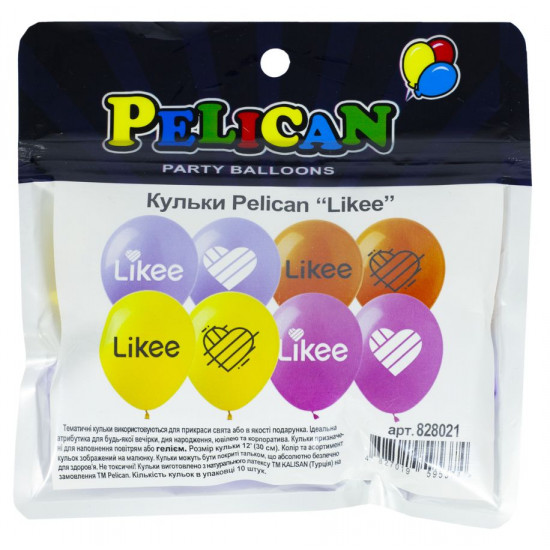 Кульки Pelican 12' (30 см) "LIKEE" 1-стор., 10шт/уп Різнокольоровий Pelican (828021)