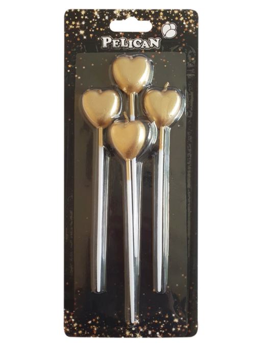 Набор свечей "СЕРДЕЧКО на палочке", золото, 4шт/уп Золотой Pelican (868601)