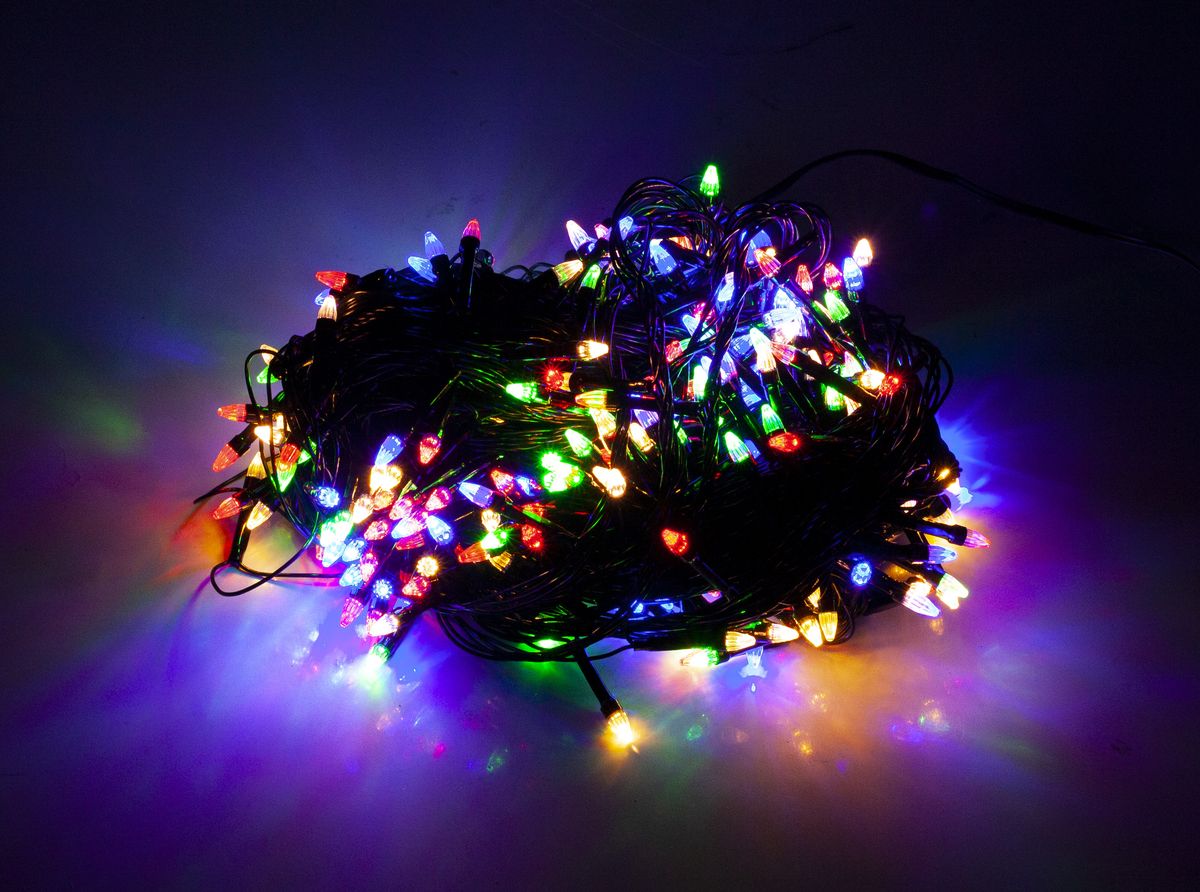 Гирлянда LED 300 конус (провод черный 17м 8 режимов) Разноцветный Unison (2-8)