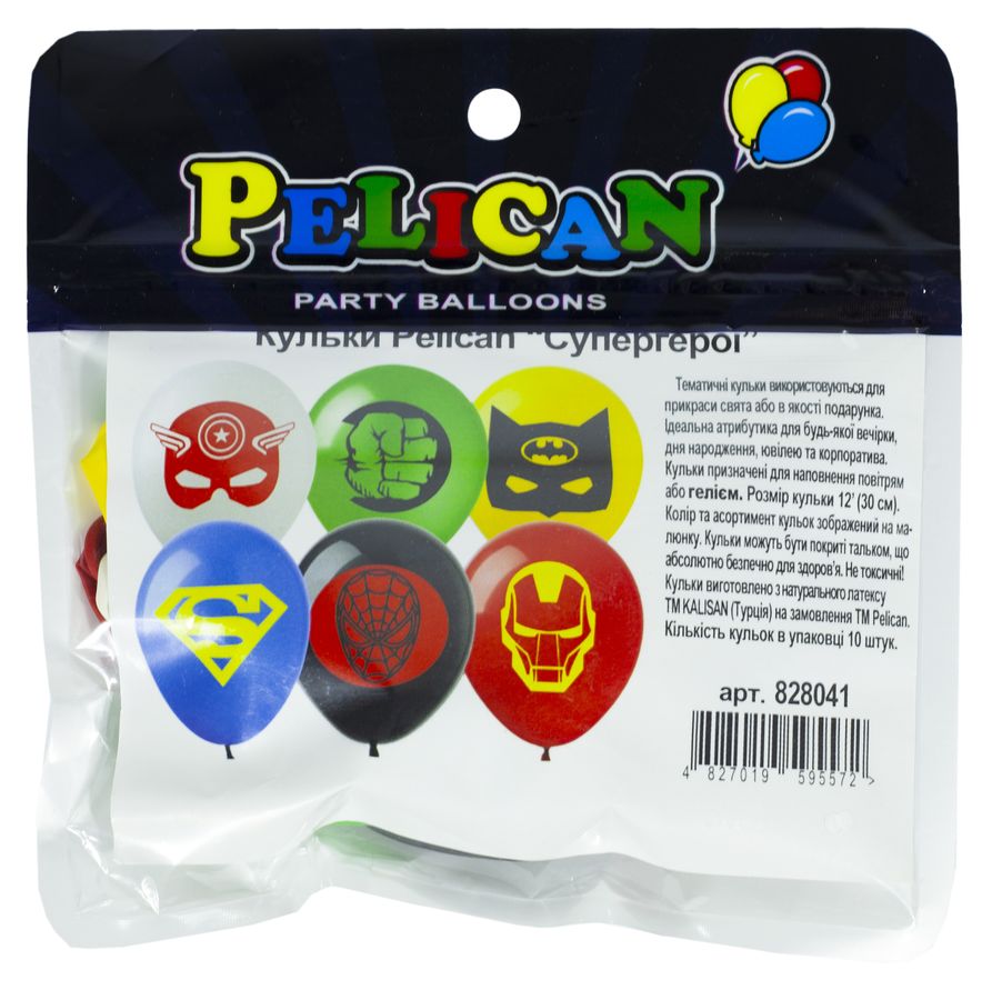 Кульки Pelican 12' (30 см) "СУПЕРГЕРОЇ" 1-стор., 10шт/уп Різнокольоровий Pelican (828041)