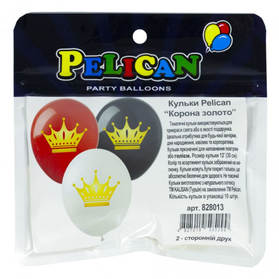 Кульки Pelican 12' (30 см) "КОРОНА ЗОЛОТО" 2-стор., 10шт/уп Різнокольоровий Pelican (828013)