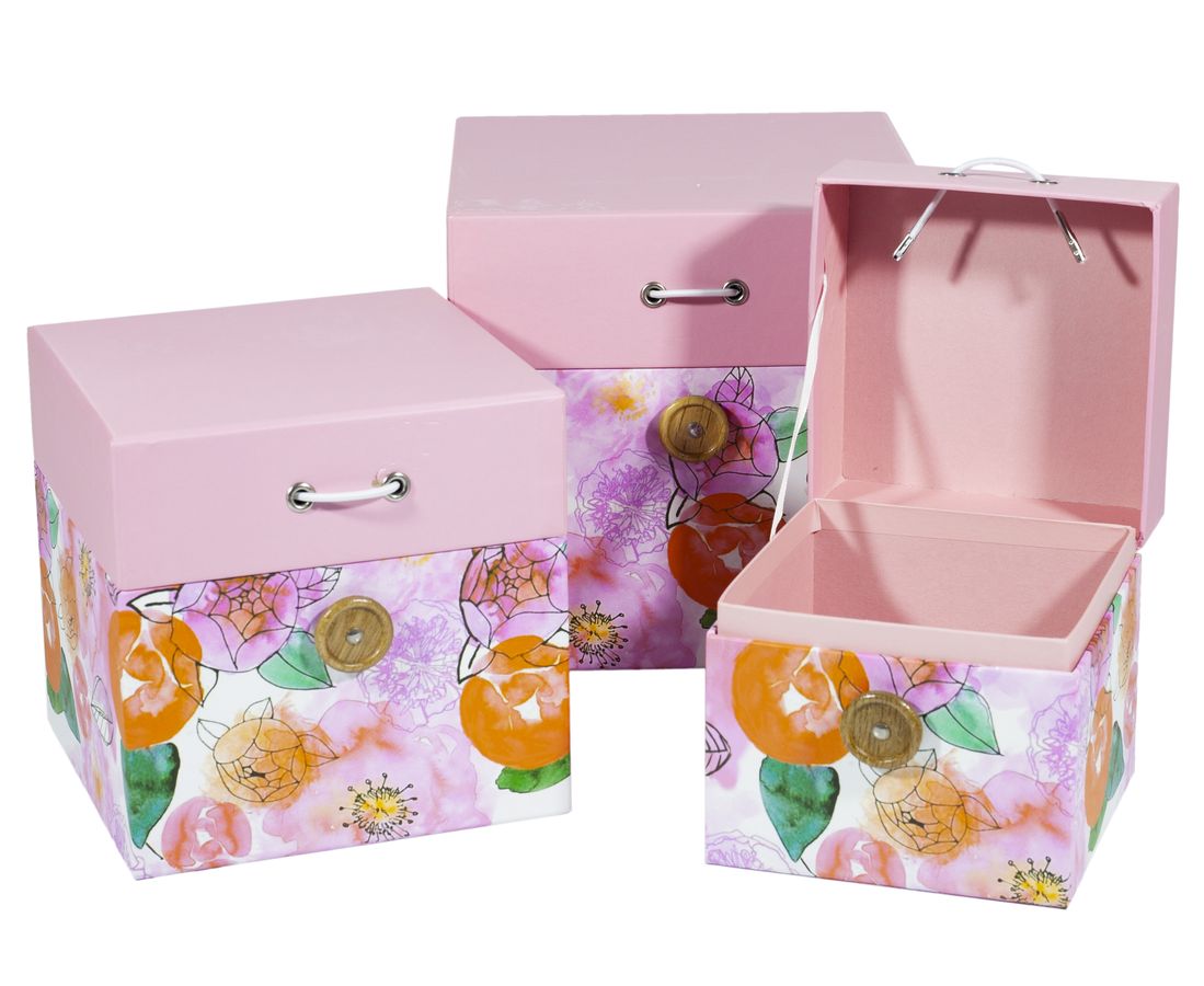 Подарункова коробка 7082, квадратна малинова, 12x12x12см, 15x15x15см, 18x18x18см, 3шт. в наборі (7082)