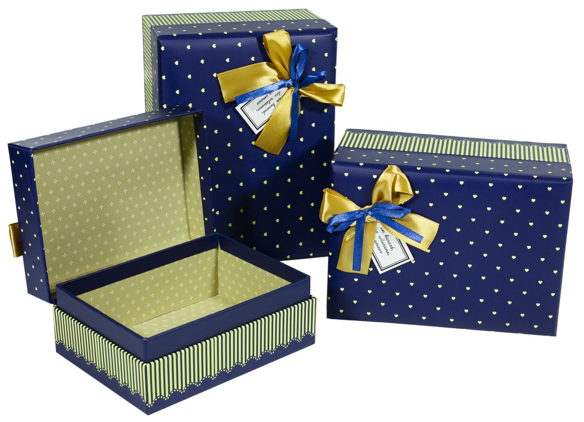 Подарункова коробка 06410-3, прямокутна синя, 21*15*10cm/18.5*13*9/16*12*8cm 3шт. в наборі (06410-3)