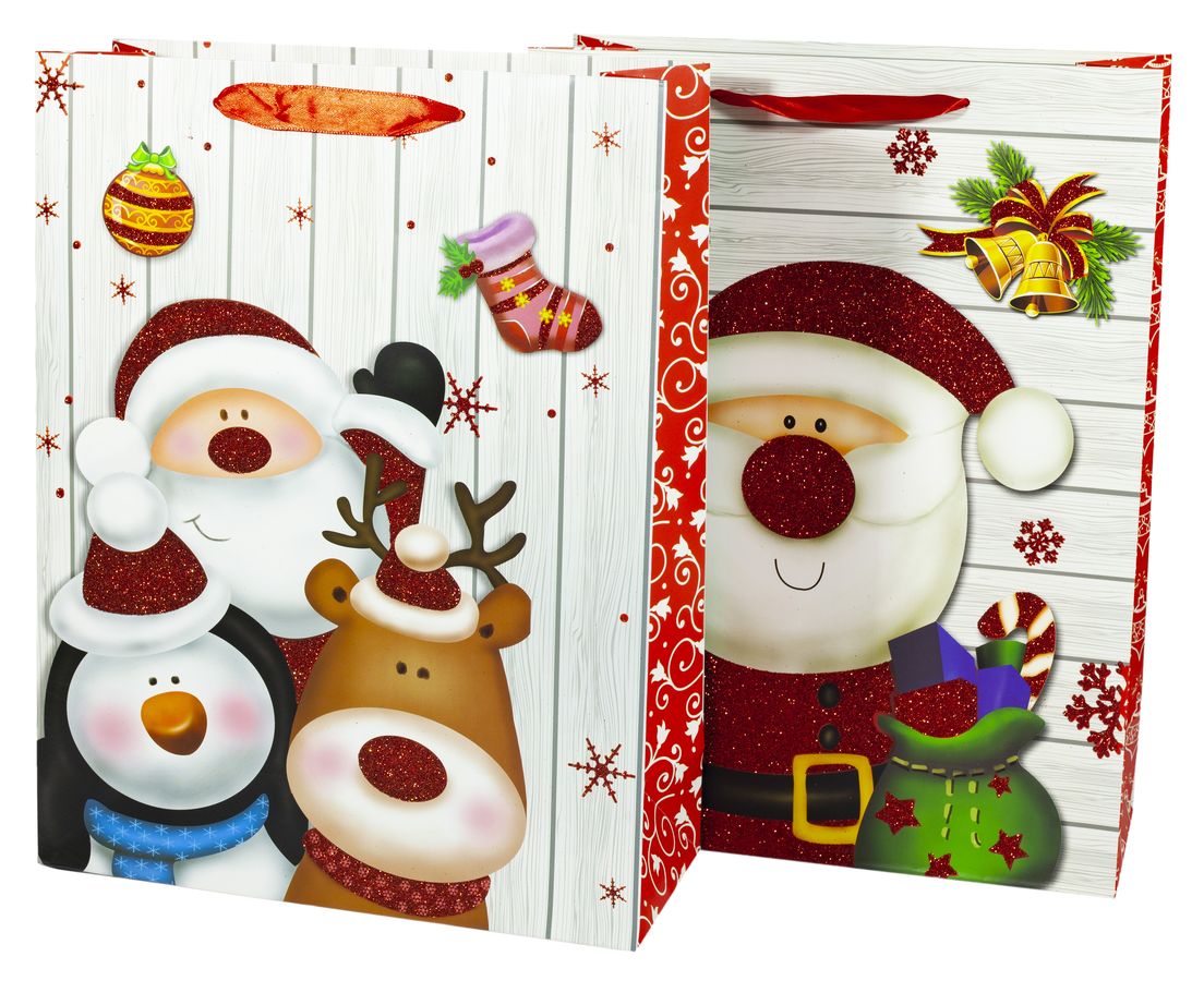 Пакет подарунковий 31*40*12cm, новорічний з глітером, 26*32*10cm (9318L)