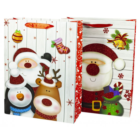Пакет подарунковий 31*40*12cm, новорічний з глітером, 26*32*10cm (9318L)