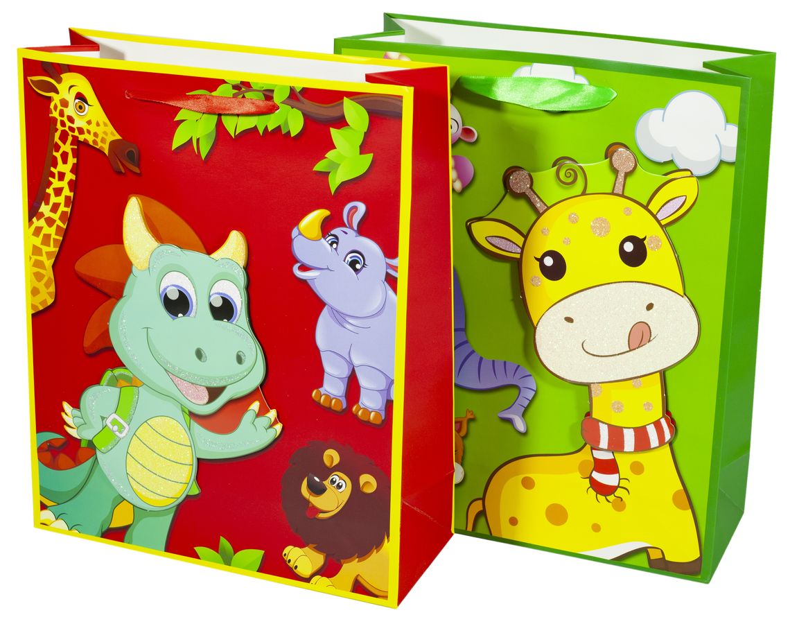 Пакет подарунковий дитячий 1187-L, дракон - 4дизайни, 210g, 40x30x12cm (1187-L)