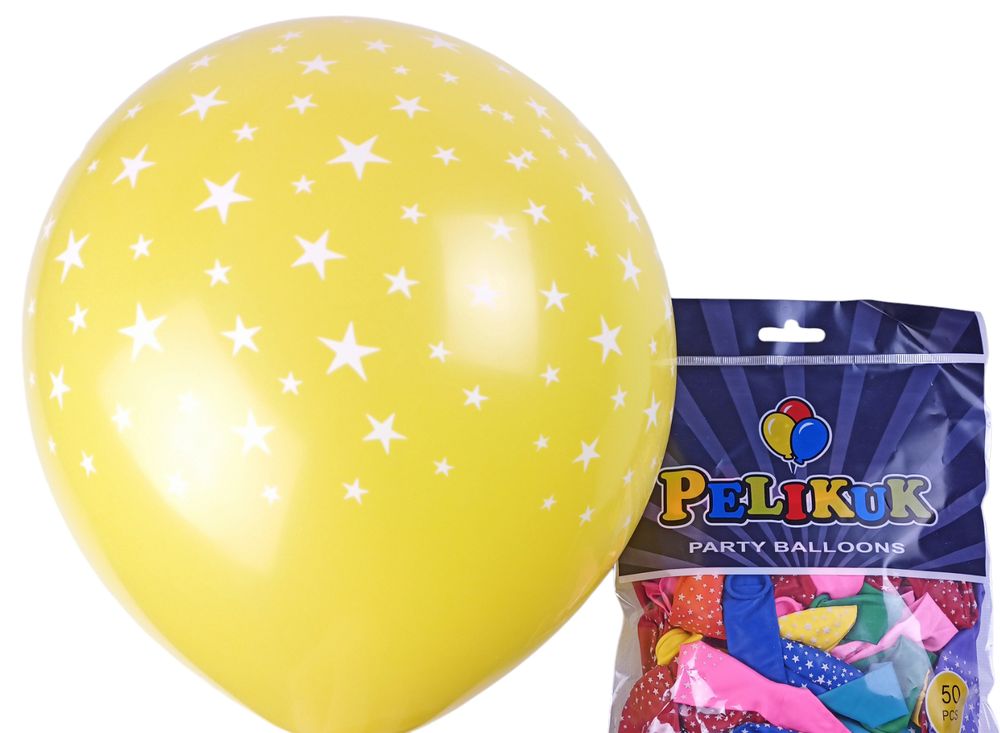 Шарики круглые Pelikuk 12' (30 см) цвета микс - звездочки, 50шт/уп Разноцветный Pelikuk (1250C-403)