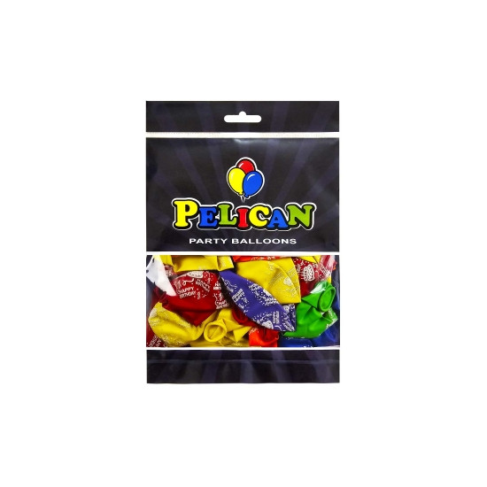 Кульки латексні Pelican 12"(30сm) "Happy Birthday, тортик" 5-стор-стор 50шт Різнокольоровий Pelican (824024)