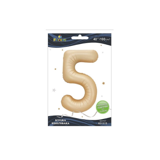 Кулька фольгована цифра "5" лате 40"(100cm) Pelican Бежевий Pelican (831115)