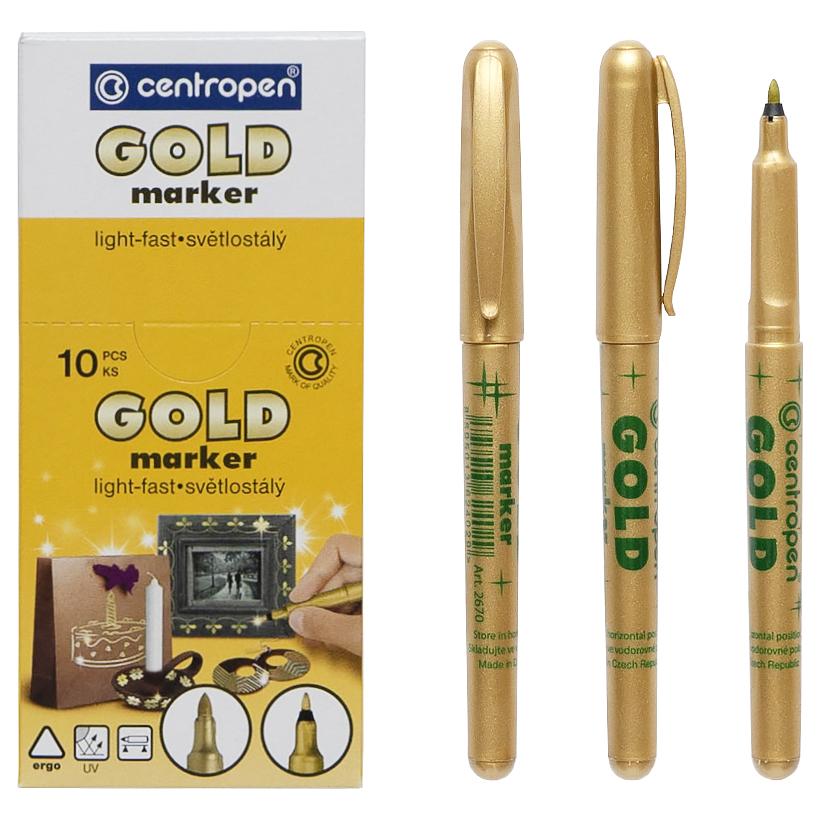 Маркер Centropen 2670 золото 1мм, 10 шт, (2670 золото)