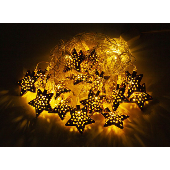 ЗОЛОТО 20 LED, "ЗВЕЗДА 5-КУТНА", 5м + переходник, теплый белый (1677-07)