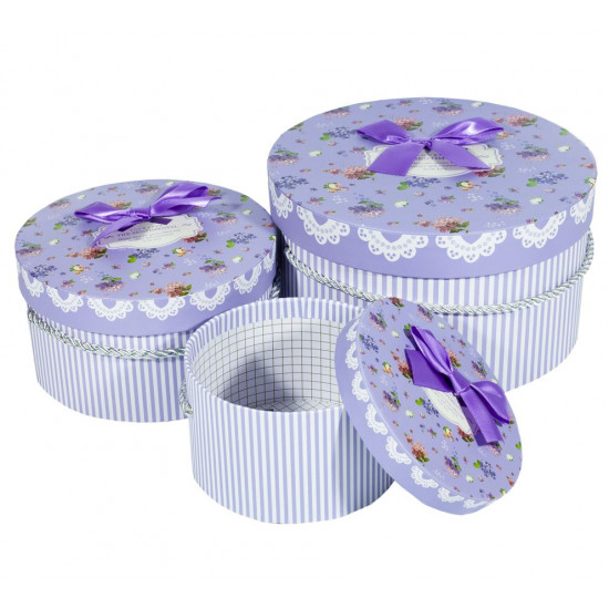 Подарункова коробка 058-8, кругла, 21.5*21.5*12cm/16.5*16.5*9/13*13*7.5cm 3шт. в наборі Фіолетовий Unison (058-8)