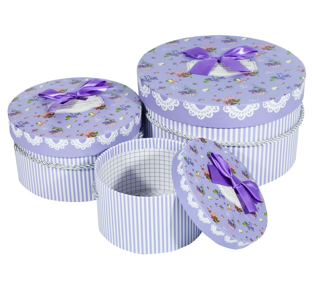 Подарункова коробка 058-8, кругла, 21.5*21.5*12cm/16.5*16.5*9/13*13*7.5cm 3шт. в наборі Фіолетовий Unison (058-8)