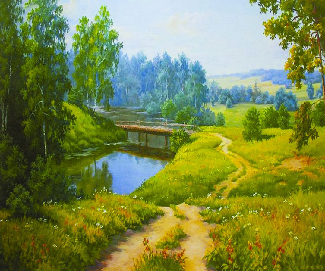 Холст-розмальовка за номерами "Місток через річку" 40*50см , крас.-акрил, кисть-3шт. Різнокольоровий Unison (RA3089)