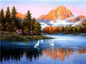 Картина по номерам 40*50см, "Озеро" крас.-акрил,кисть-3шт. (8178)