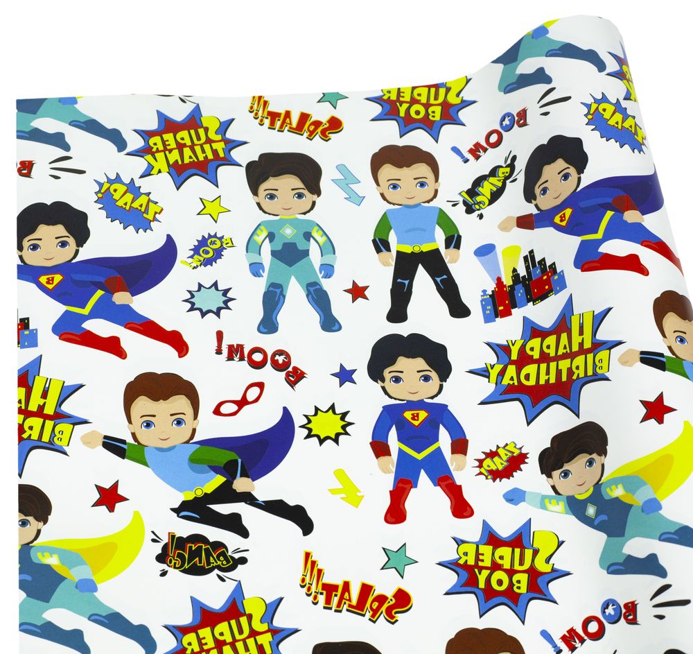 Бумага для упаковки подарков - Happy birthday here is a super boy -10листов (PCZ10070-10-392)
