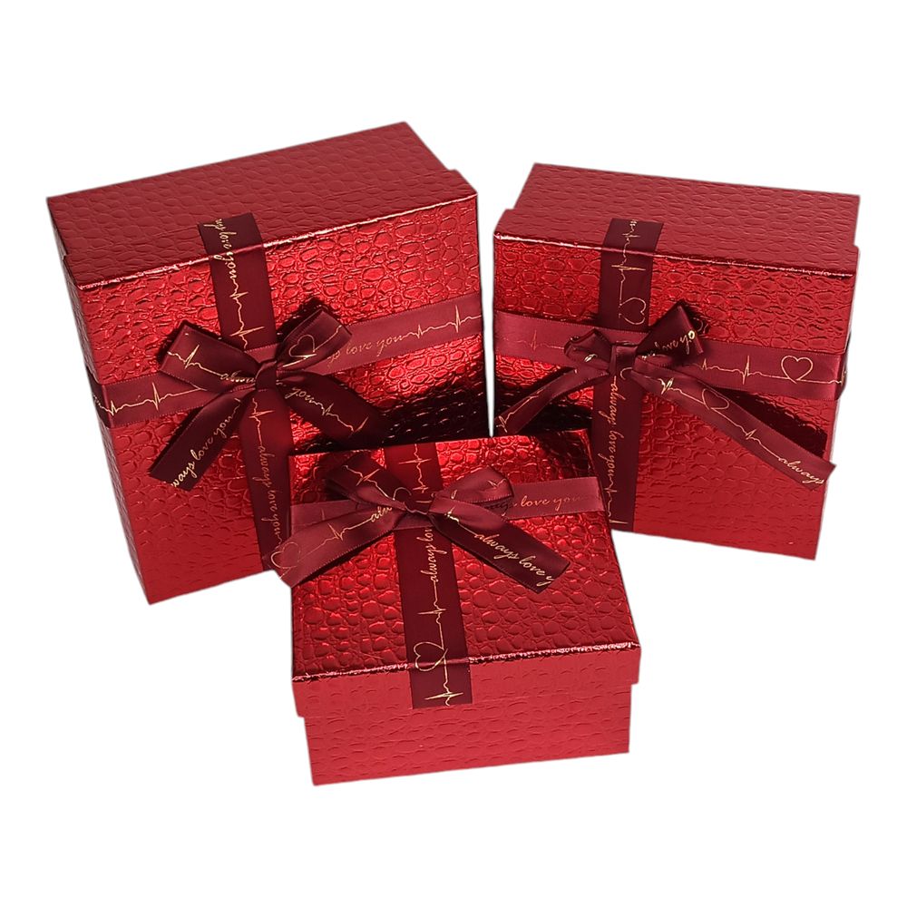 Набор коробок 3 шт квадратные, 19 х 19 х 9,5см Крокодил Красный Unison (10233-red)