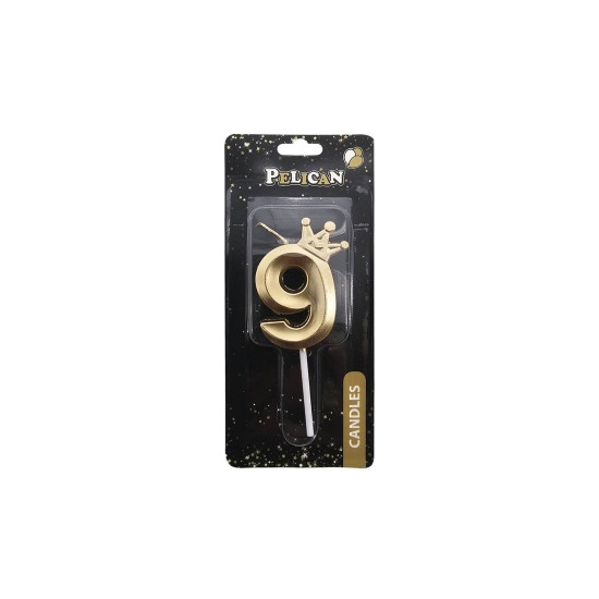 Свічка-цифра 3D з короною "9", золото 6см (863109)