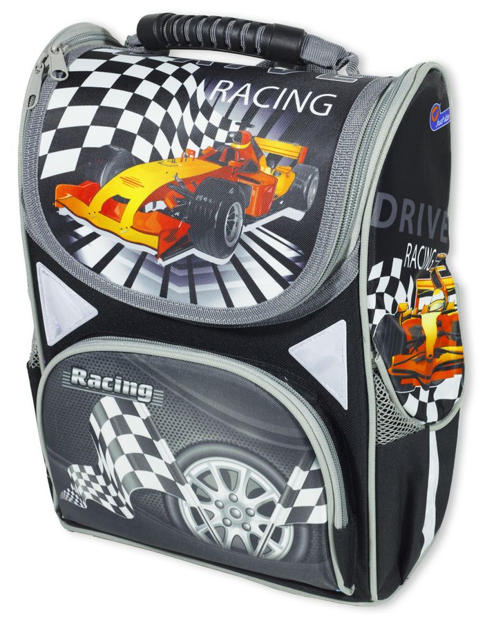 Рюкзак коробка "Racing car" 34x26x14.5cm 3 отд-я, ортоп., светоот/ (1814SM)